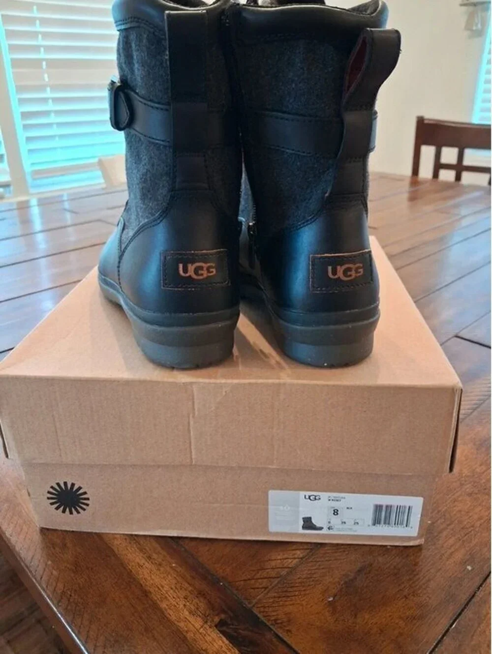 New UGG Women’s Black Leather & Wool-Lined Combat Boots – Size 8